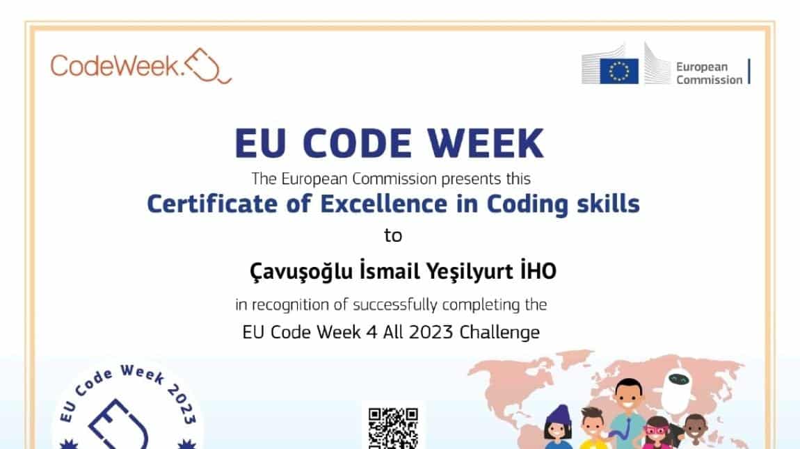 Okulumuz Eu Code Week Sertifikası Aldı